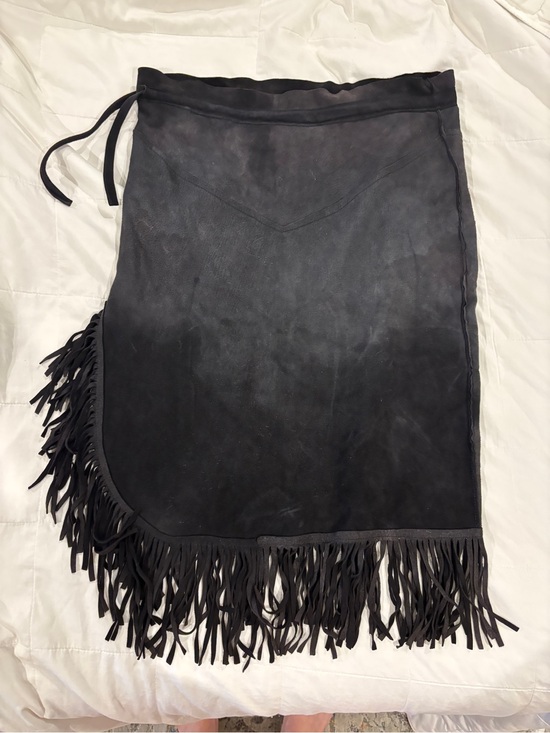 Clifford Cloon Dresses & Skirts - 100% Black Suede Wrap Skirt with Fringe